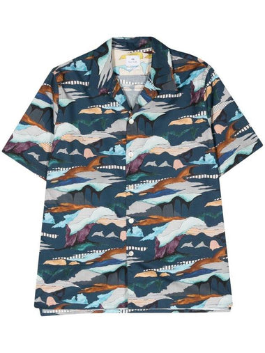 Print Casual Short Sleeve Shirt Blue - PAUL SMITH - BALAAN 1