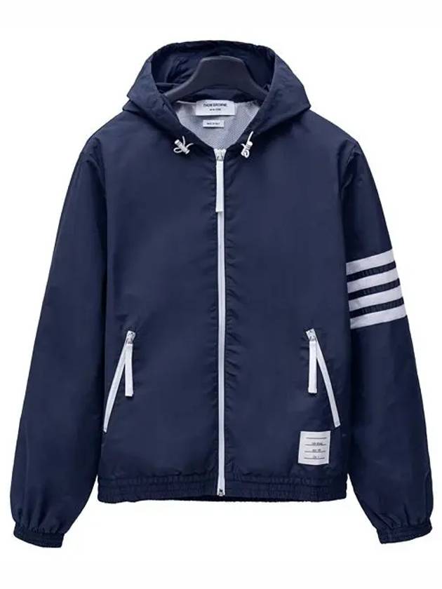 Men's Diagonal Ripstop Mesh Hooded Jacket Navy - THOM BROWNE - BALAAN 3