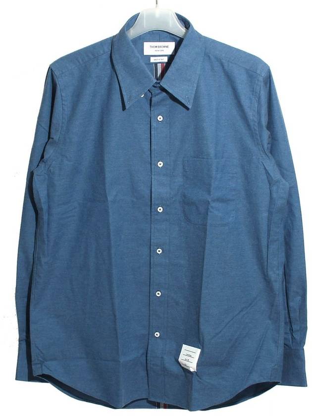 Men's Flannel Back Stripe Straight Fit Cotton Long Sleeve Shirt Dark Blue - THOM BROWNE - BALAAN 3