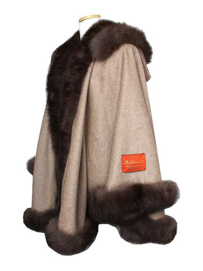 Fox fur trim cashmere cape free size - BALMAIN - BALAAN 2