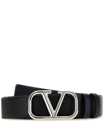 V Logo Signature Leather Belt Black - VALENTINO - BALAAN 1