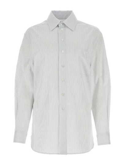 Striped Cotton Poplin Monogram Long Sleeve Shirt Blan Bleu - SAINT LAURENT - BALAAN 2