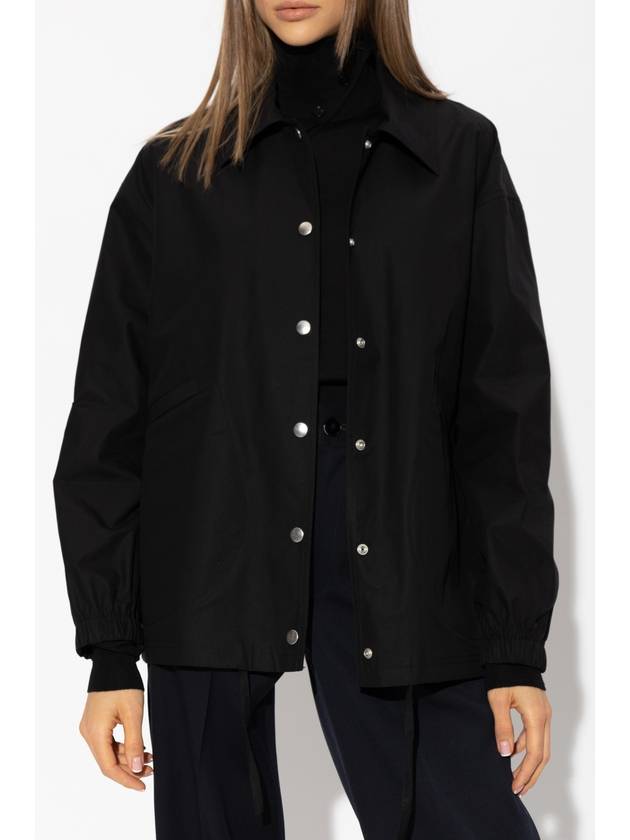 Back Logo Print Drawstring Cotton Shirt Jacket Black - JIL SANDER - BALAAN 4