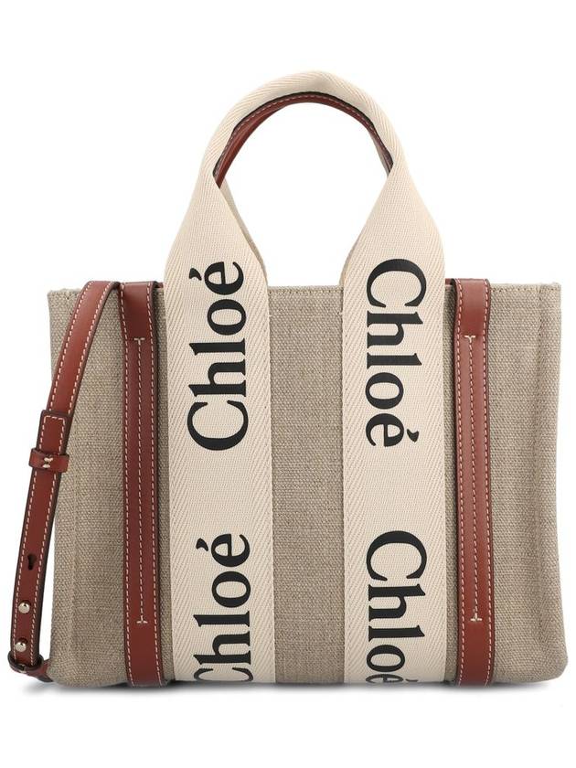 Woody Small Canvas Tote Bag White Brown Beige - CHLOE - BALAAN 2