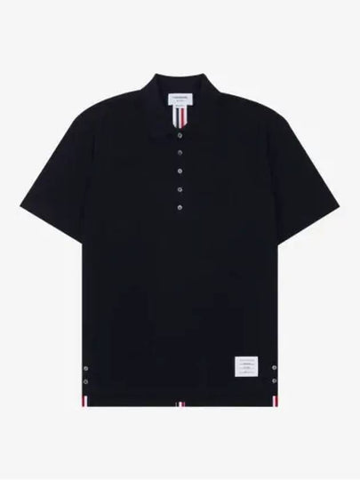 Men's Cotton Pique Center Bag Striped Short Sleeve Polo Shirt  Navy - THOM BROWNE - BALAAN 2