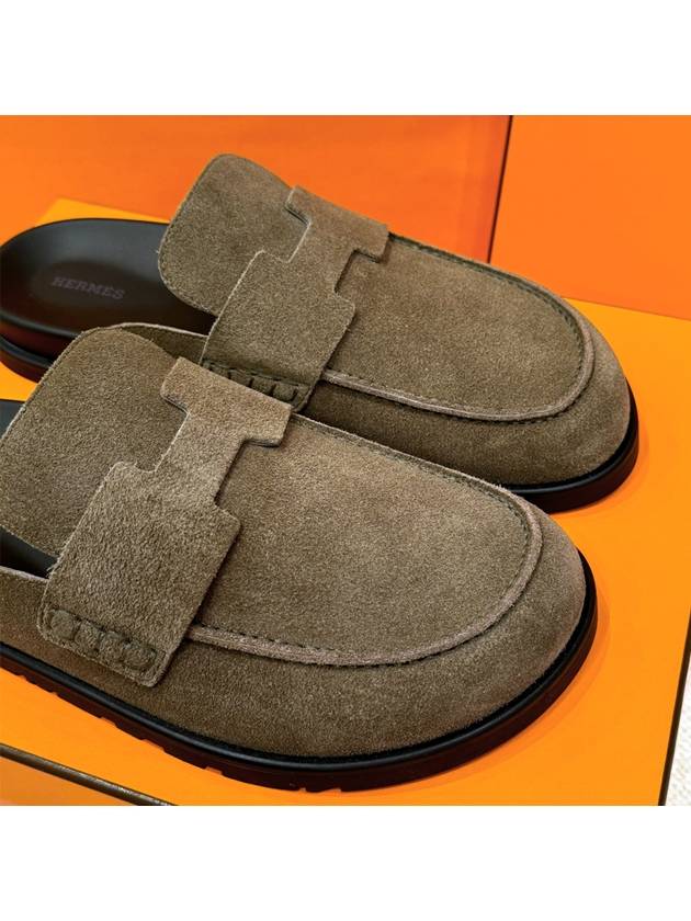 Men s Go Mule Suede Calfskin Etoupe - HERMES - BALAAN 4