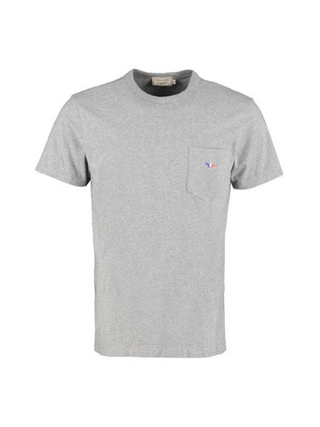 Tricolor Fox Patch Short Sleeve T-Shirt Gray Melange - MAISON KITSUNE - BALAAN.