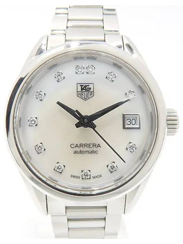 WAR2414 12 point diamond CARRERA Caliber 9 see through back mother of pearl women s 28MM steel watch - TAG HEUER - BALAAN 1