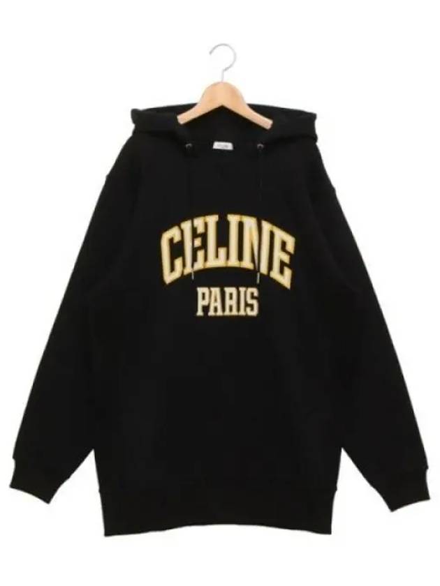 Logo Print Cotton Fleece Oversized Hoodie Black - CELINE - BALAAN 2