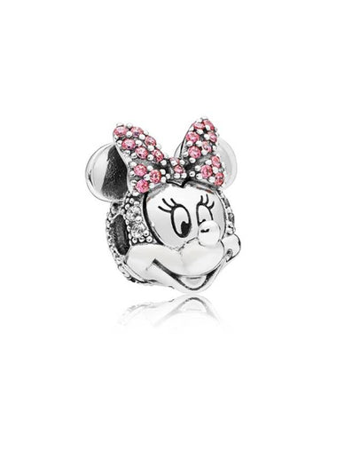 Minnie Mouse Pave Ribbon Clip Bracelet Charm Pink Silver - PANDORA - BALAAN 1