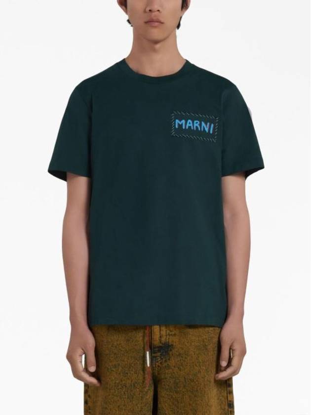 Stitch Logo Short Sleeve T-Shirt Green - MARNI - BALAAN 4