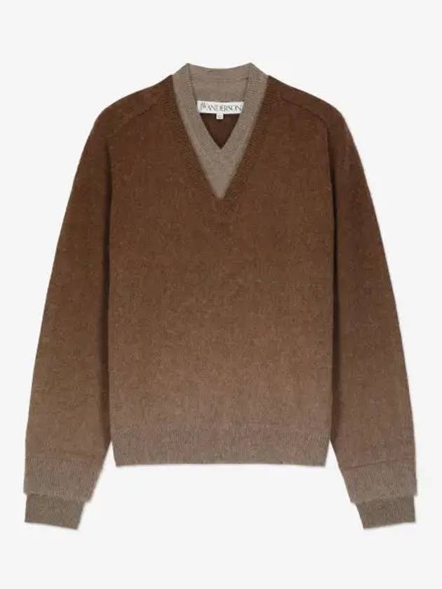 V-Neck Alpaca Blend Jumper Knit Top Brown - JW ANDERSON - BALAAN 2