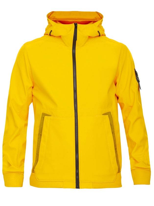 Men's Wappen Patch Softshell Hoodie Zip-up Yellow - STONE ISLAND - 1