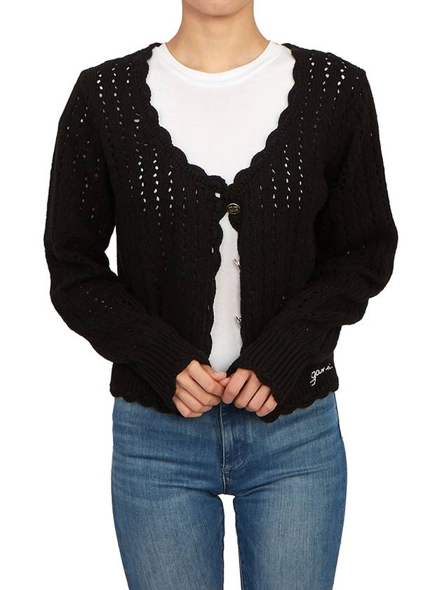 Lace Low One-Neck Cardigan Black - GANNI - BALAAN 7