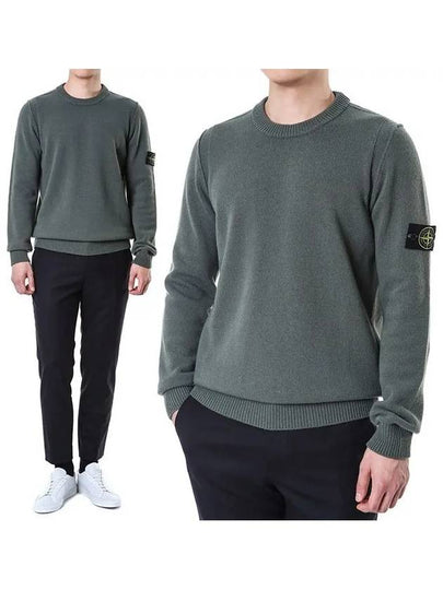 Logo Patch Lambswool Crewneck Knit Top Green - STONE ISLAND - BALAAN 2