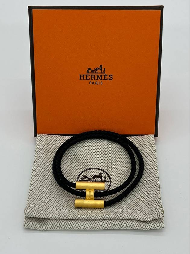 Tunis Tresse Gold Bracelet Noir - HERMES - BALAAN 3