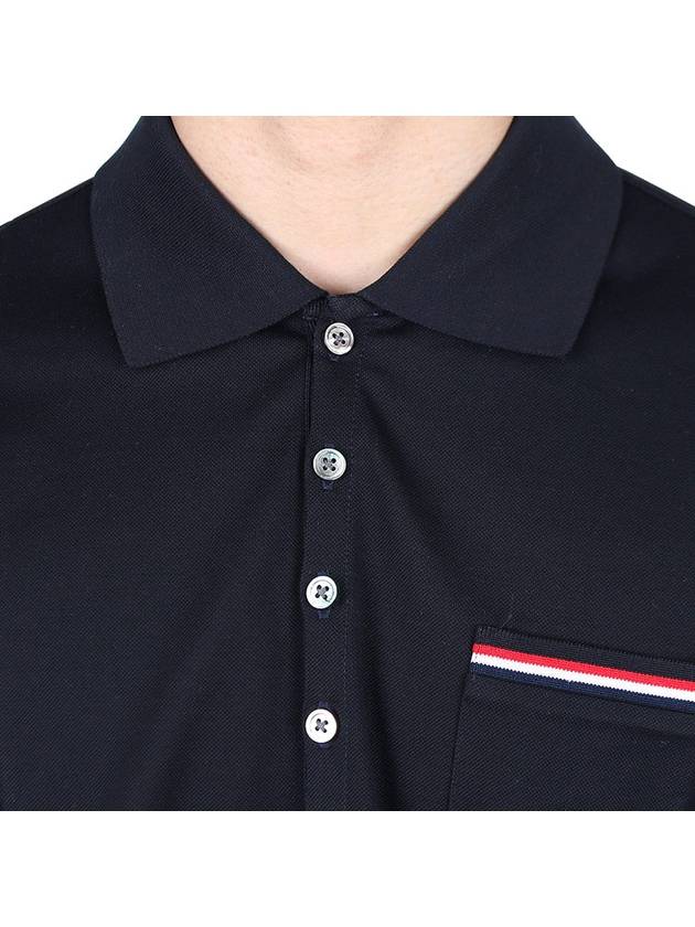 Men's Three Stripes Pocket Mercerized Short Sleeve Polo Shirt Navy - THOM BROWNE - BALAAN 6