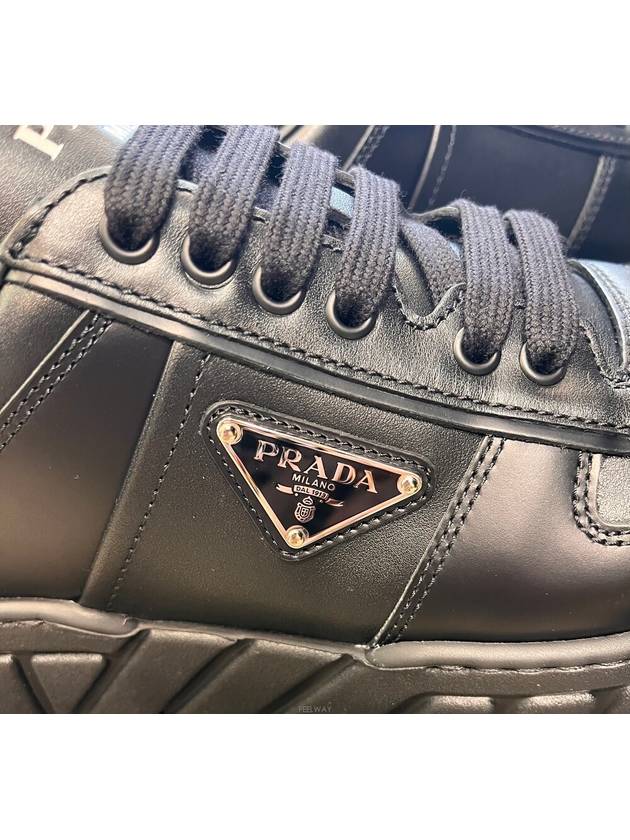 Triangle Logo Leather Low Top Sneakers Black - PRADA - BALAAN 4