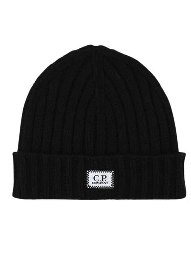 Extra Fine Merino Wool Logo Beanie Black - CP COMPANY - BALAAN 1