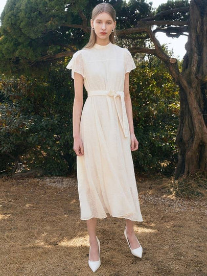 Ella Mock Neck Petal Sleeve Strap Long Dress Ivory - AME - BALAAN 2