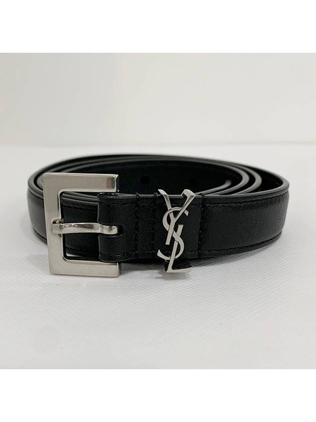 Women's Monogram Square Grain Leather Belt Black - SAINT LAURENT - BALAAN 4