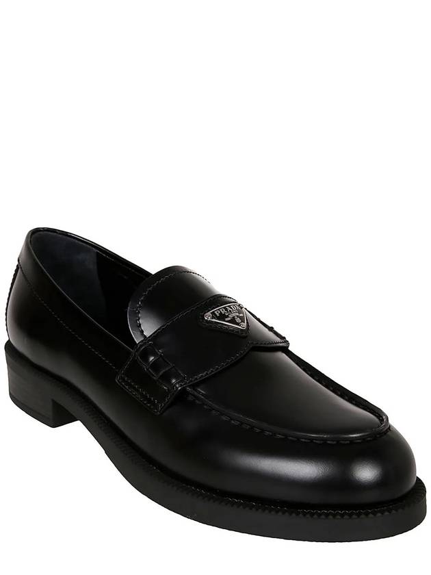 Triangle Logo Leather Loafers Black - PRADA - BALAAN 3