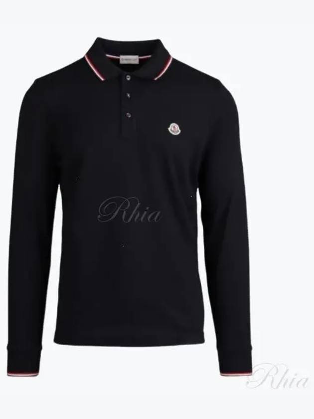 Logo Patch Cotton Long Sleeve PK Shirt Navy Blue - MONCLER - BALAAN 2