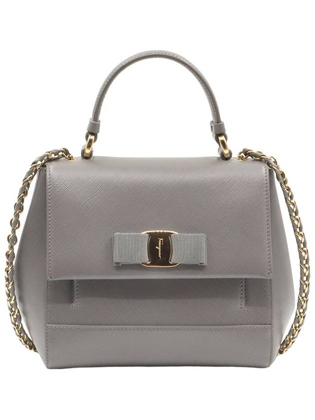 Ferragamo Purple Gray Saffiano Leather Gold Vara Ribbon Carry Small Top Handle 2WAY - SALVATORE FERRAGAMO - BALAAN 1