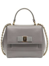 Ferragamo Purple Gray Saffiano Leather Gold Vara Ribbon Carry Small Top Handle 2WAY 21 F570 - SALVATORE FERRAGAMO - BALAAN 1