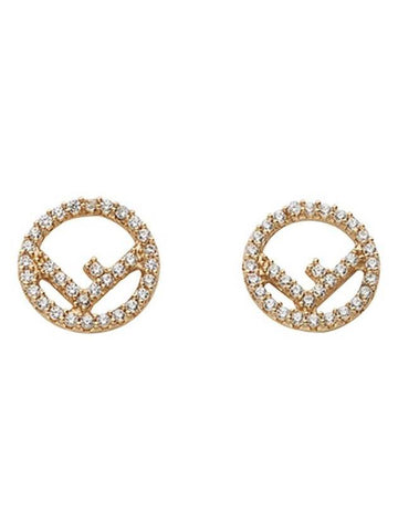 FF Logo Crystal Earrings Gold - FENDI - BALAAN 1