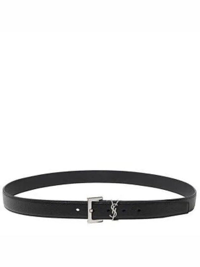 Grained Leather Silver Monogram Belt Black - SAINT LAURENT - BALAAN 2