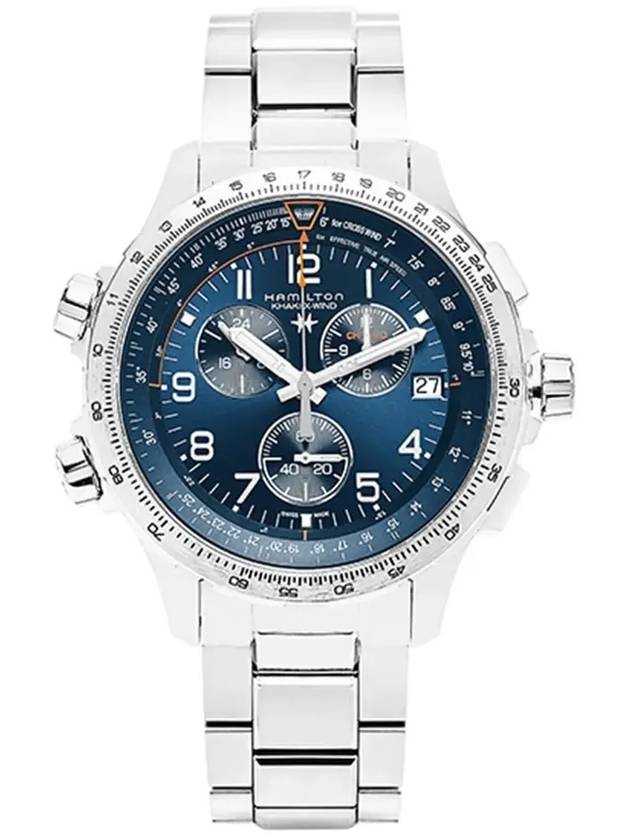 Men's Khaki Aviation Xwind Gmt Chrono Metal Watch Silver Blue - HAMILTON - BALAAN 5