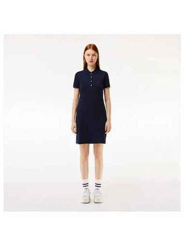 Women s slim fit mini pique polo dress navy - LACOSTE - BALAAN 1