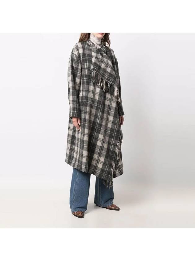 22SS Filming Check Wool Fringe Coat MA1118 22P004E ECBK - ISABEL MARANT - BALAAN 3