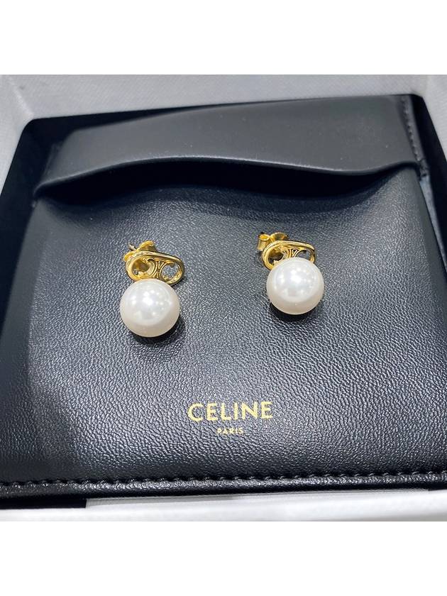 Maylon Triomphe Pearl Gold Earrings White - CELINE - BALAAN.