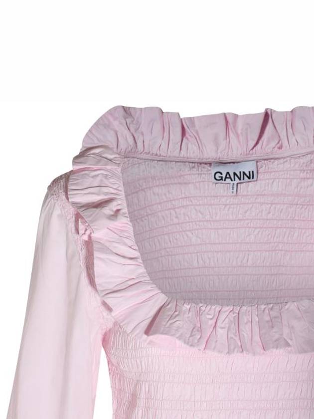 Women's Poplin Wide Square Neck Cotton Blouse Pink - GANNI - BALAAN 6