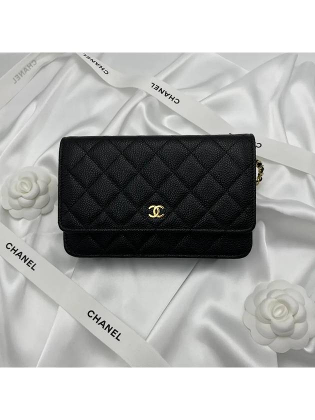 Classic Wallet On Chain Crossbody Bag Grained Calfskin Gold Black - CHANEL - BALAAN 2