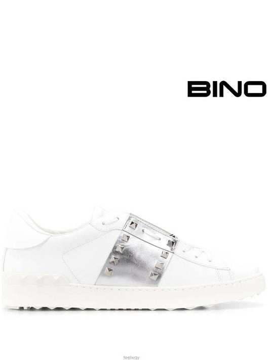 Men's Rockstud Untitled Low Top Sneakers White Silver - VALENTINO - BALAAN 2