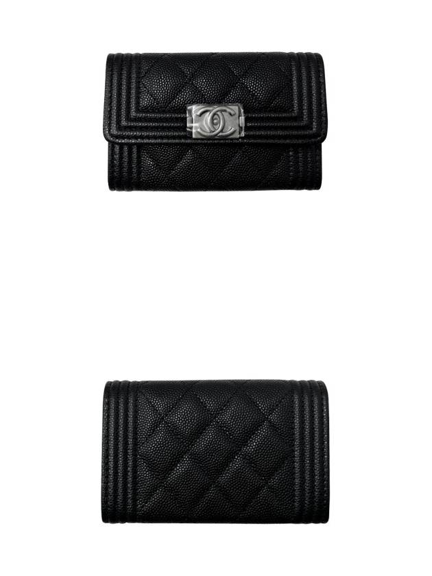 Boy  Flap Card Holder Grained Calfskin Ruthenium Black - CHANEL - BALAAN 5