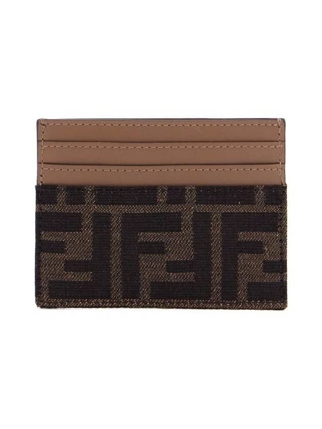 Baguette FF Jacquard Fabric Flat Card Wallet Brown - FENDI - BALAAN 3