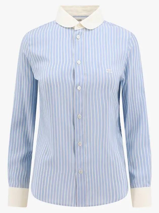 Stripe Silk Shirt Blue - CELINE - BALAAN 2