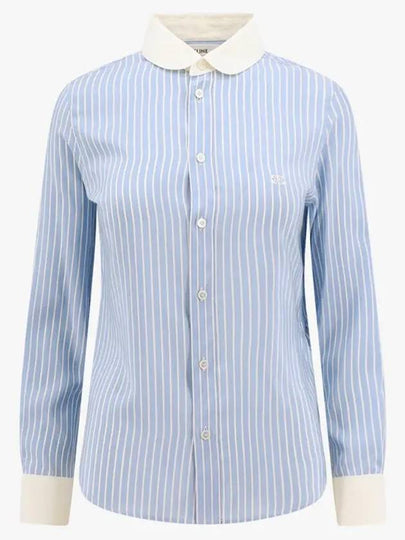 Stripe Silk Shirt Blue - CELINE - BALAAN 2