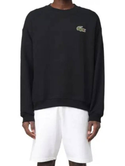 Loose Fit Badge Accent Fleece Sweatshirt Black - LACOSTE - BALAAN 2