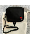 Heart Logo Strap Zipper Half Wallet Black - AMI - BALAAN 3