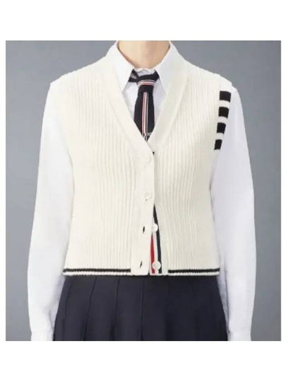 4-Bar Cropped Cable Merino Wool Cardigan Vest White - THOM BROWNE - BALAAN 2