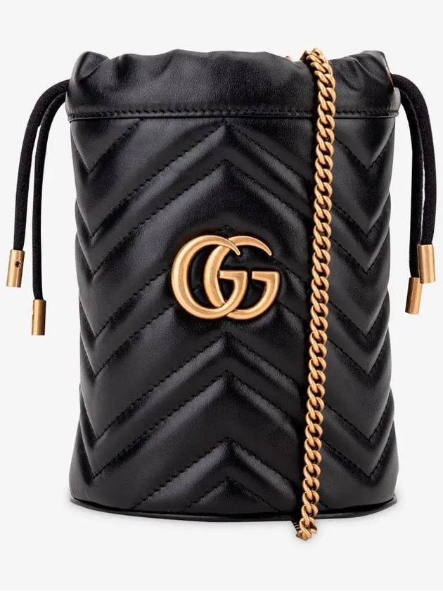 GG Marmont Gold Chain Mini Bucket Bag Black - GUCCI - BALAAN 3