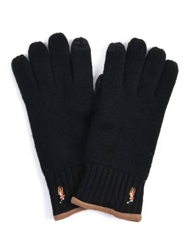 Pony logo embroidered wool gloves black - POLO RALPH LAUREN - BALAAN 3