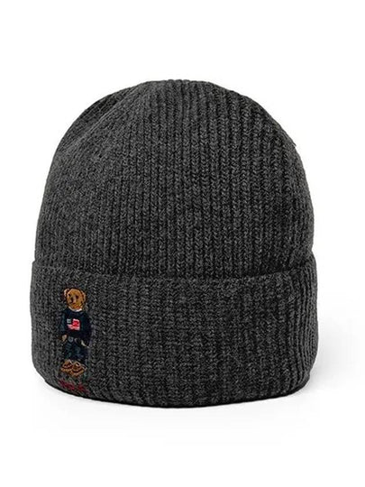 Embroidered Bear Knit Wool Beanie Charcoal - POLO RALPH LAUREN - BALAAN 2