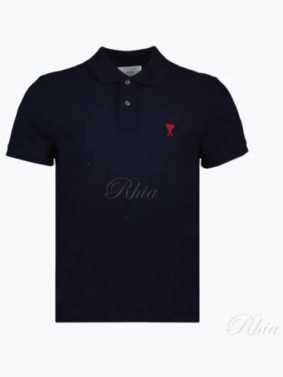 Men's Heart Logo Polo Shirt Navy - AMI - BALAAN 2