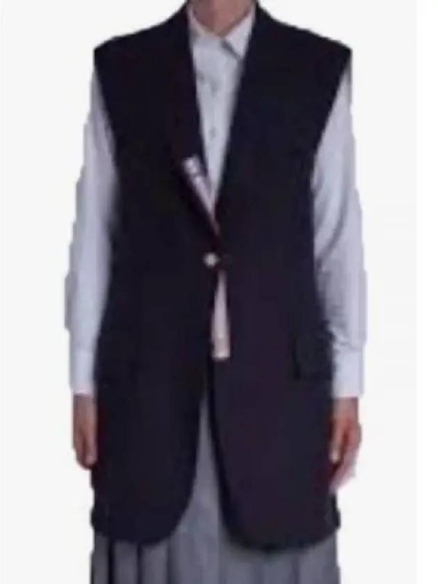 Super Oversized Cassic Sports Long Vest Navy - THOM BROWNE - BALAAN 2